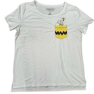 Peanuts Charlie Brown White Pocket Tee Sz L